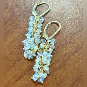 Gold Tone Opal Beaded Dangle Earrings